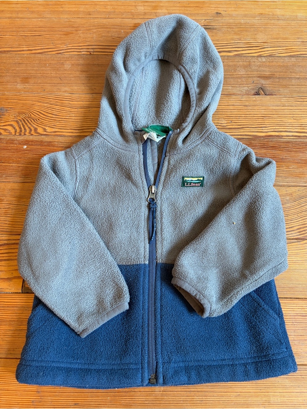 L.L. Bean Kids Two-Tone Gray and Navy Hooded Fleece Jacket